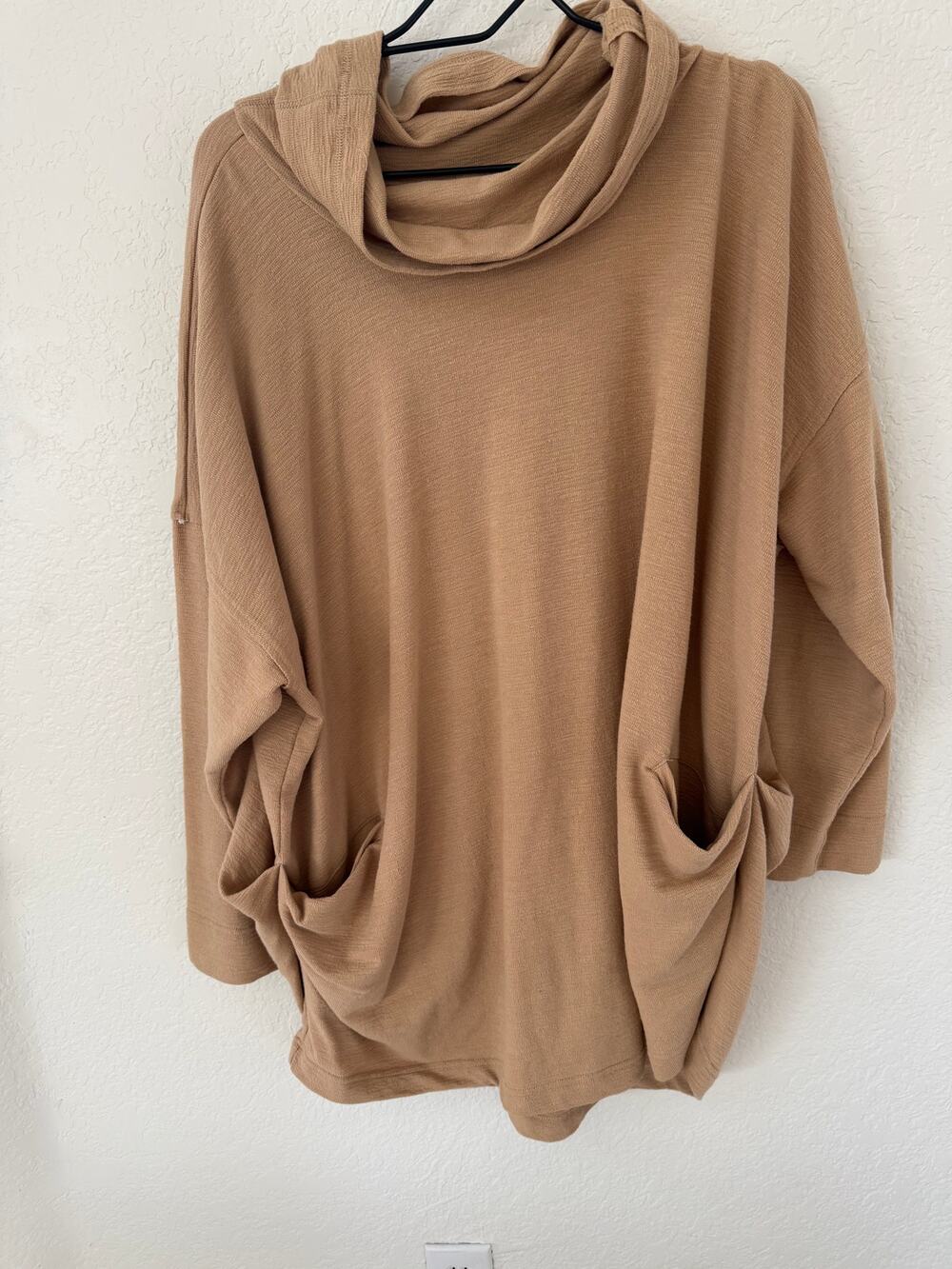 Free People FP Beach Two Body Cocoon Cowl Neck Tunic Tan Oversized M